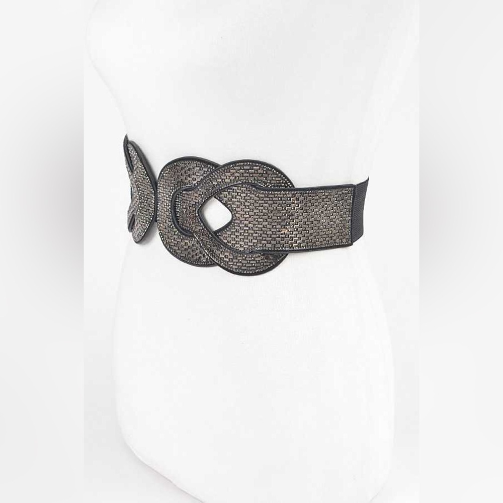 Hematite Rhinestone Corset Waist Statement Belt - Picture 3 of 9